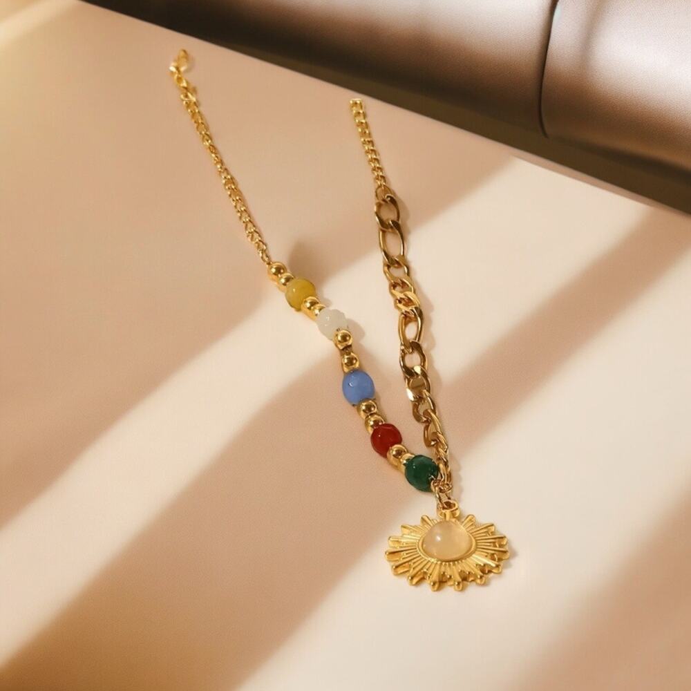 NEW 18K yellow gold plated beaded sun BoHo chain necklace jewelry B20B - Picture 3 of 7